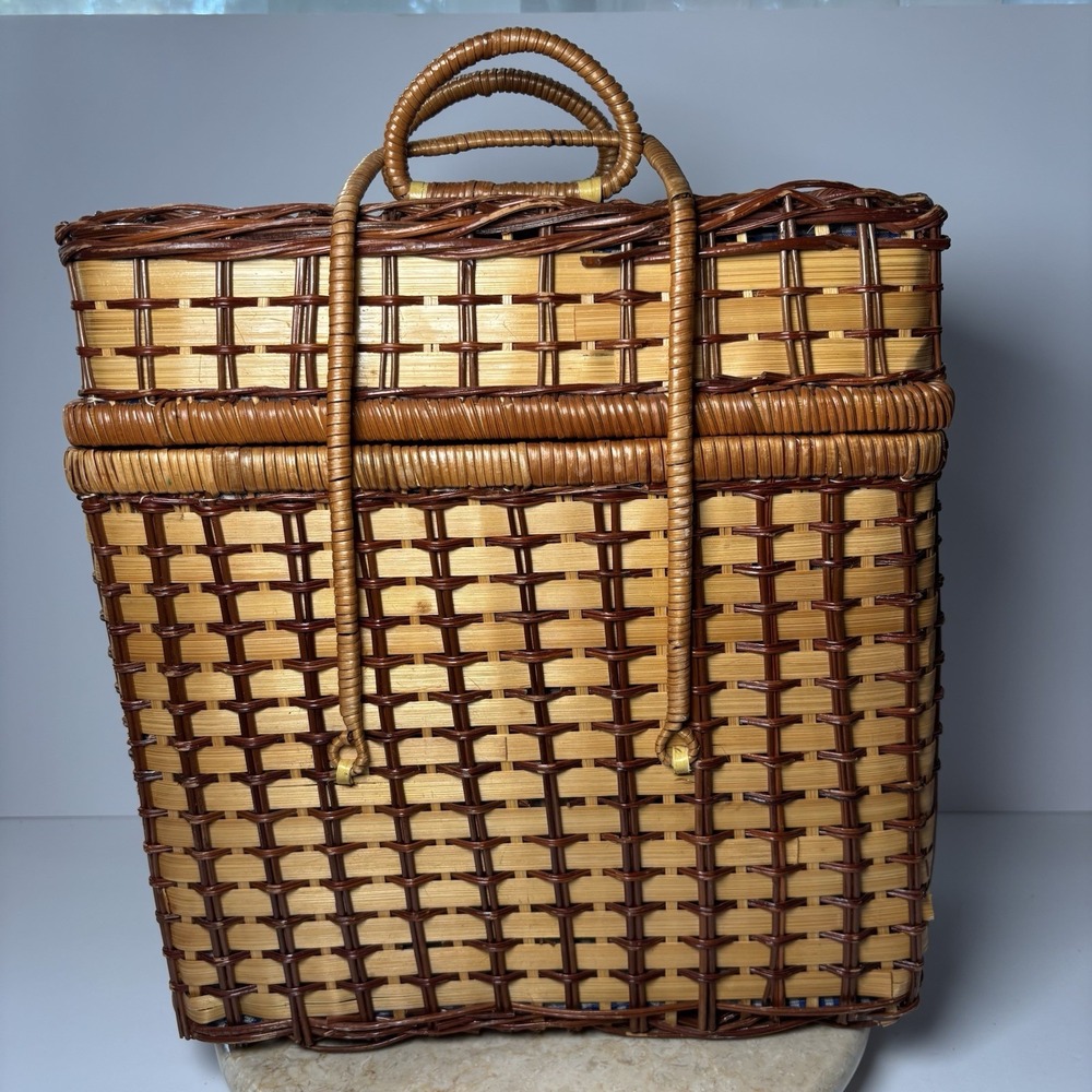 Pierre Cardin Polished Wicker Picnic Basket Vintage 1994  7.5 in x‎ 13 in